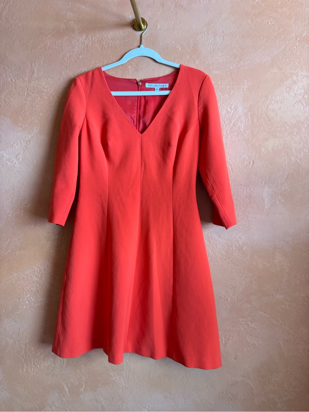 Trina Turk Orange Red Fit & Flare V Neck Dress Size 4